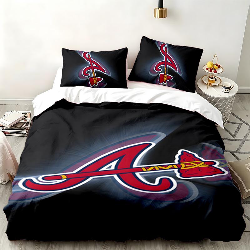Atlanta Braves 3pc Set Perfect for Bedroom Use Comfortable Bedding Set Includes a Duvet Cover and Two Pillowcases Ideal Birthday or Christmas Gift