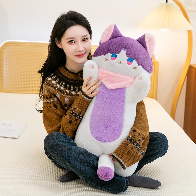 Devil Cat Plush Cushion Doll - Cartoon Animal Sleeping Backrest for Girls