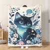 1pc Flannel Blanket Blue Kitty Surrounded by Flowers Soft Comfortable And Warm This Nap Blanket/Sofa Blanket Is Suitable for All S