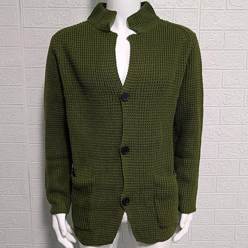 Men's Solid-color Suit Collar Knitted Cardigan Outerwear Casual Sweater