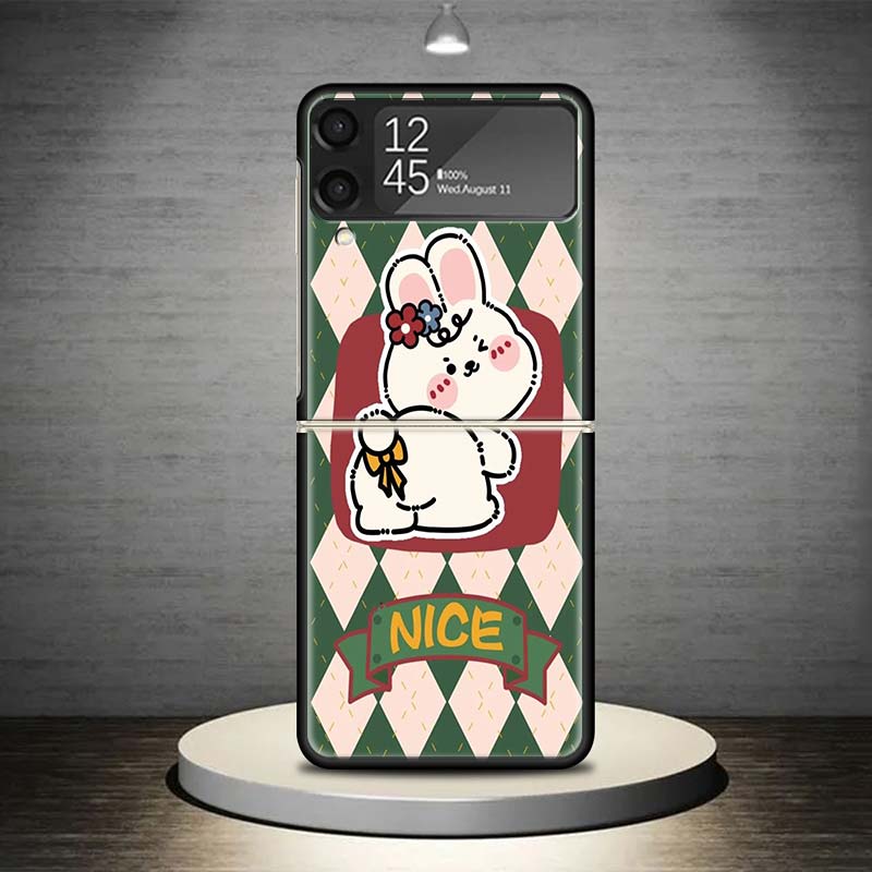Cartoon Cute Little Rabbit Phone Case For Samsung Galaxy Z Flip 7 6 5 4 3 5G Cover ZFlip7 ZFlip6 ZFlip4 ZFlip5 ZFlip3 Coque Fund