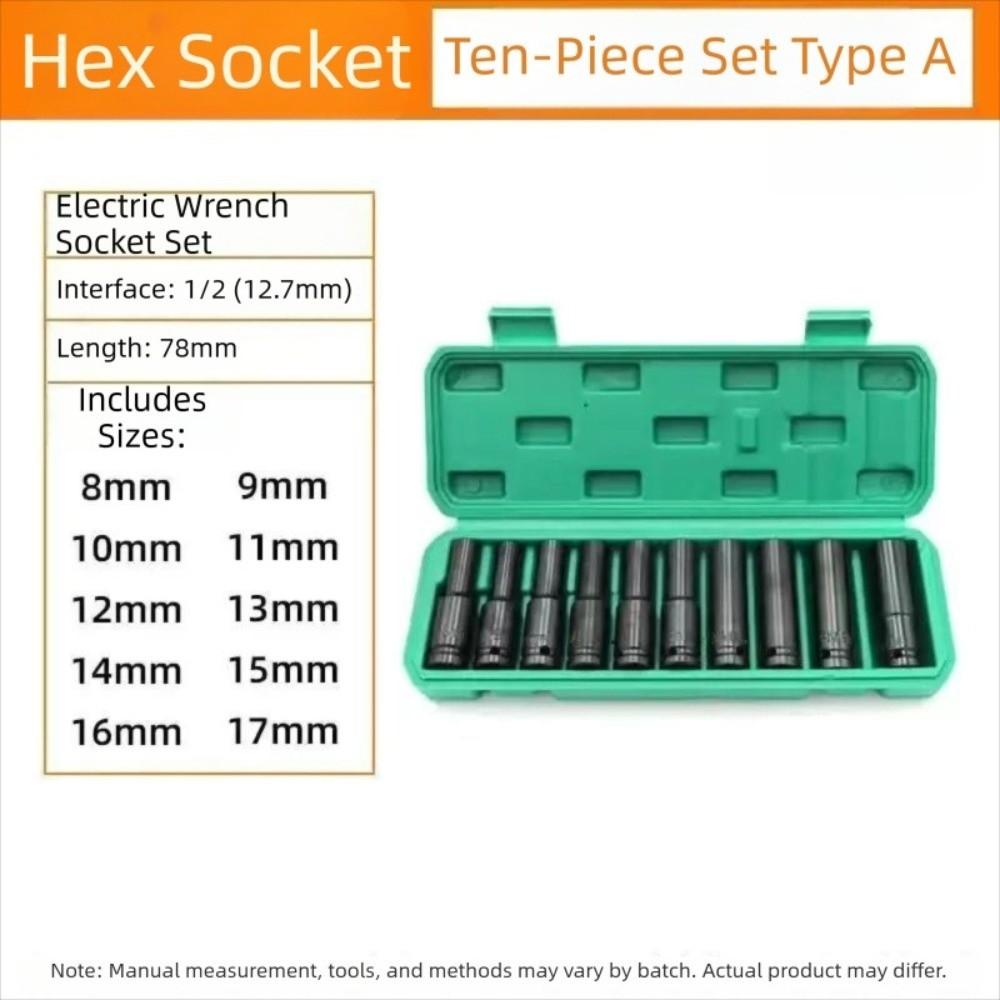 10Pcs 1/2 Inch Drive Deep Impact Socket Set Metric 8-24mm Deep Socket Set Automotive Maintenance