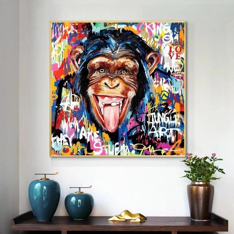 Modern Graffiti Art Animal Monkey Chimpanzees Glasses Posters and Prints Canvas Painting Wall Art Pictures for Living Room Decor