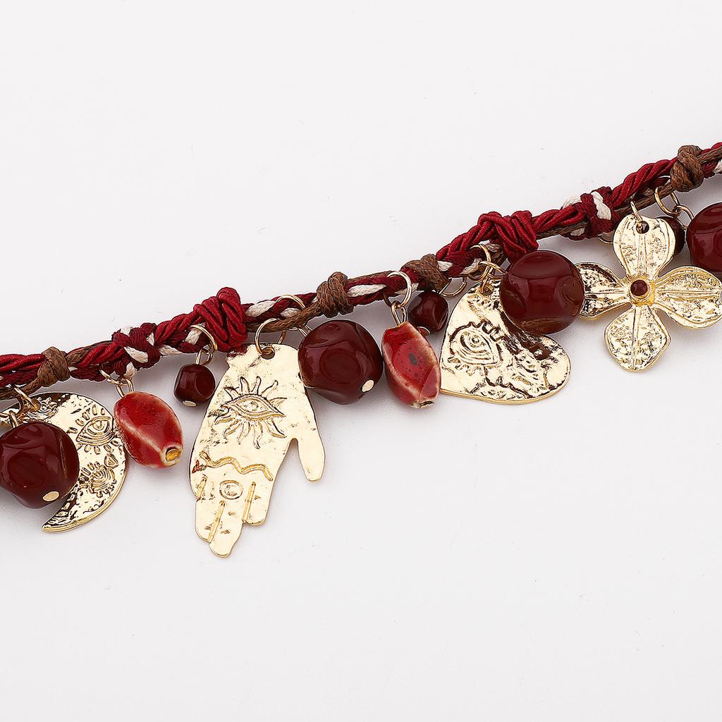 Red Rope Braided Chain Flower Moon Heart Palm Pendant Necklace Bohemia Jewelry Accessory