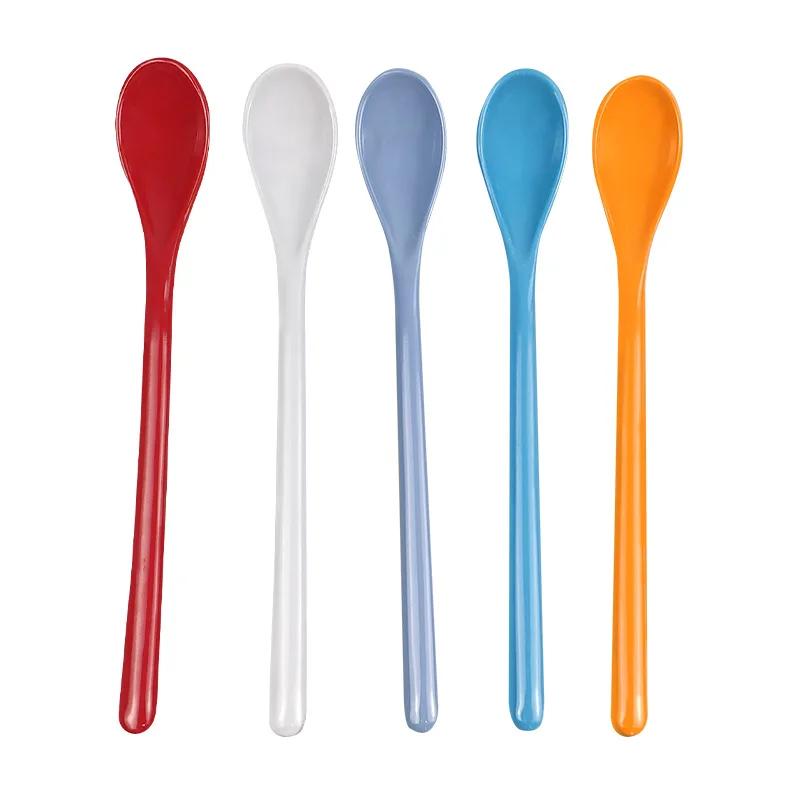 Candy Color Plastic Long Handle Dessert Spoons Dinner Tea Spoon Tableware Flatware Stirring Coffee Kitchen Scoops Soup