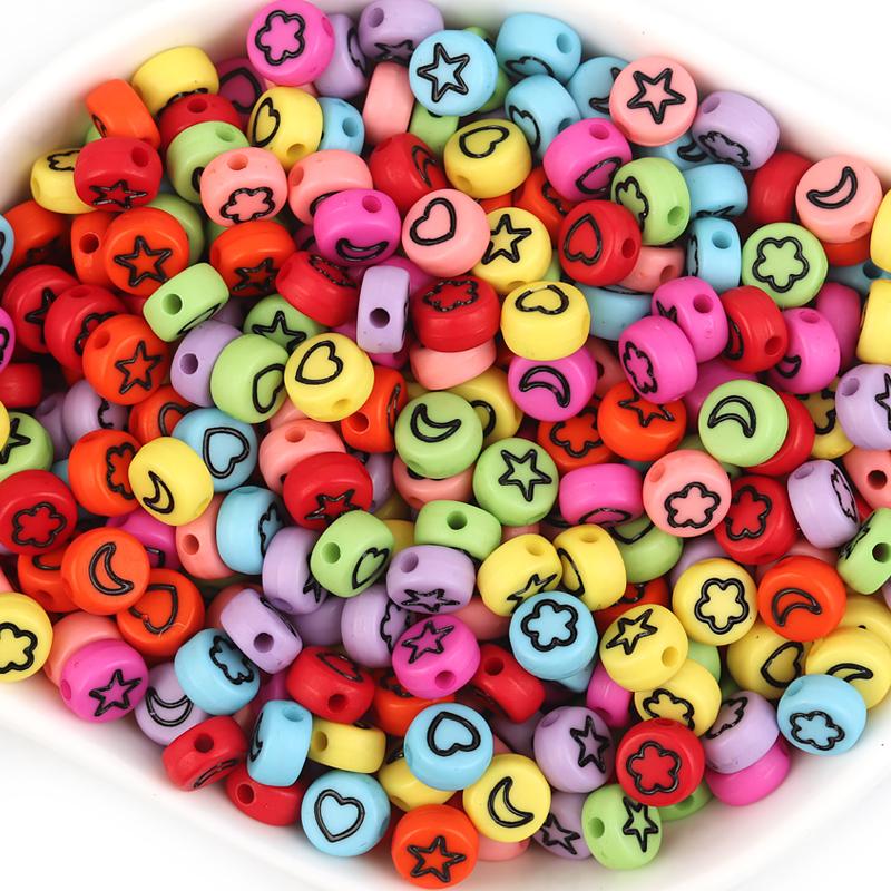 100pcs 7mm Multicolor Acrylic Alphabet Beads Heart Numbers Letter Loose Beads For Jewelry Making DIY Bracelets Gift Wholesale