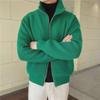Men's Green Half-Turtleneck Knitted Cardigan with Stand Collar