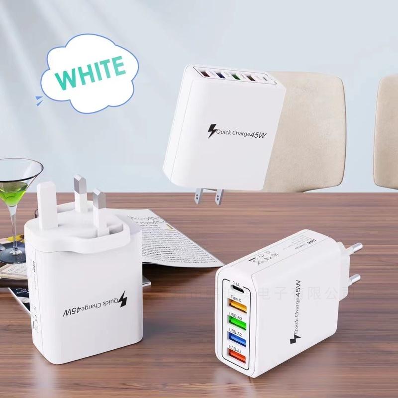 4-Port USB & 1-Port PD Mobile Phone Charger 5V 3.1A with EU, US, UK Plug