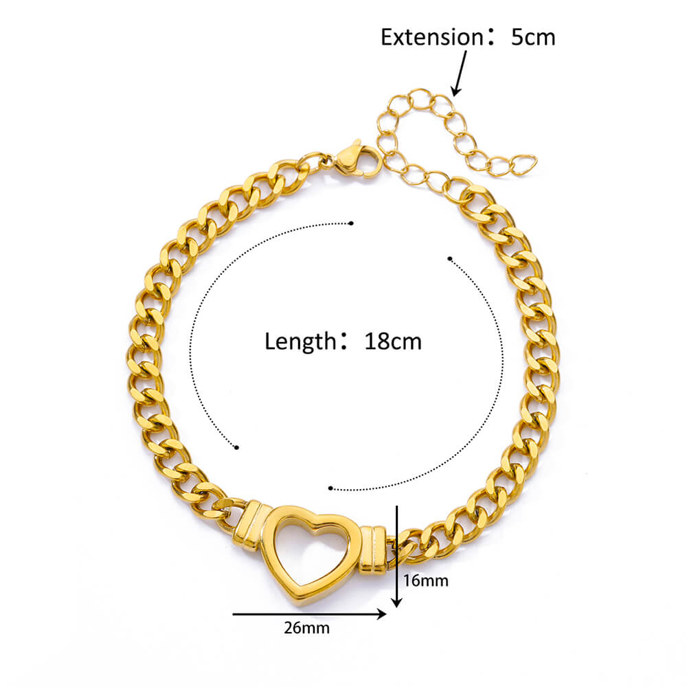 Heart Bracelet for Women Stainless Steel Charm Cuban Chain Bracelets Gold Color Anklet Vintage Jewelry Accessories Birthday Gift