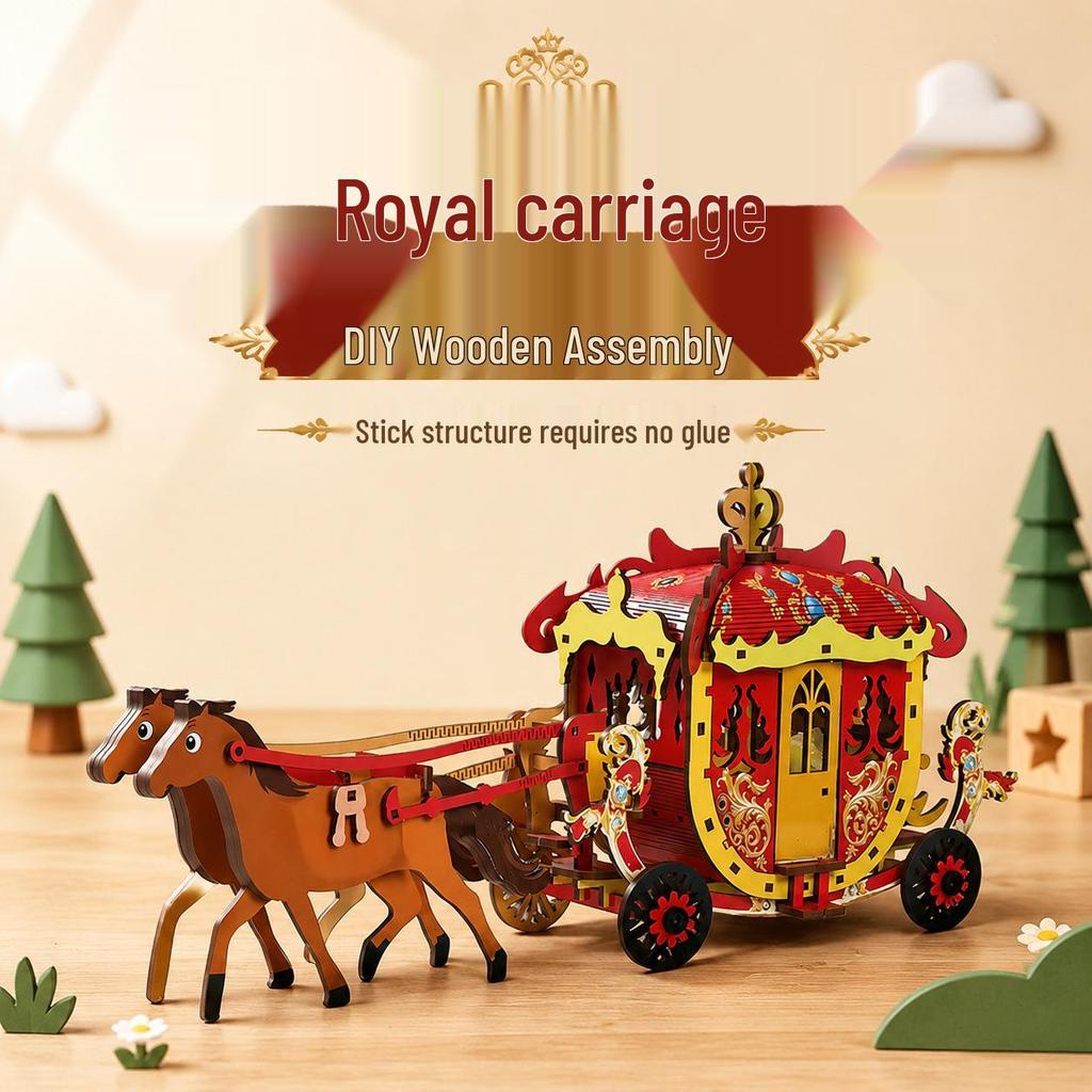3D Wooden Royal Carriage Puzzle – Children's Educational Model for Intellectual Development