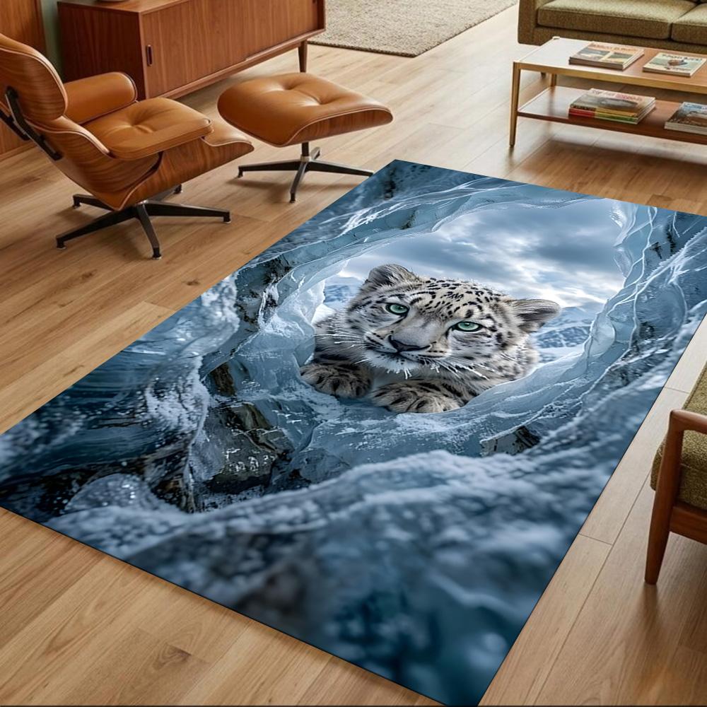 Snow Leopard In Ice Cave Non-Slip Home Carpet Design for Office Decor Living Room Gift