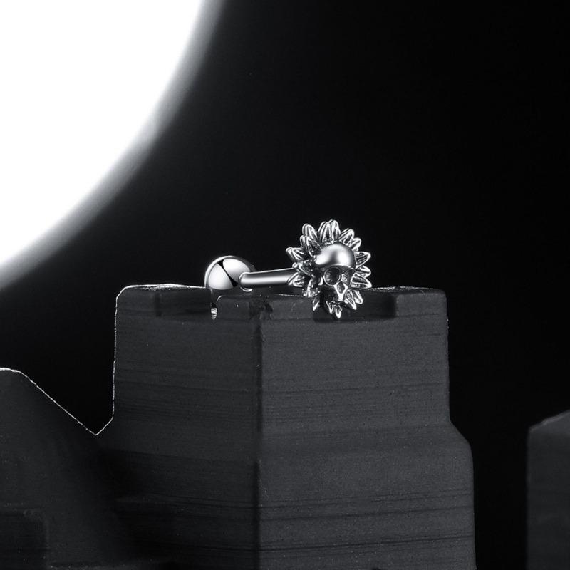 Unique Flower Skull Screw Screw Ball Cochleanew Hipster Men Do Old Sunflower Skull Stud Earrings