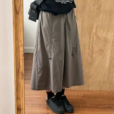 Women's Summer American Vintage Utility A-Line Umbrella Skirt - High-Waist Casual Midi Skirt