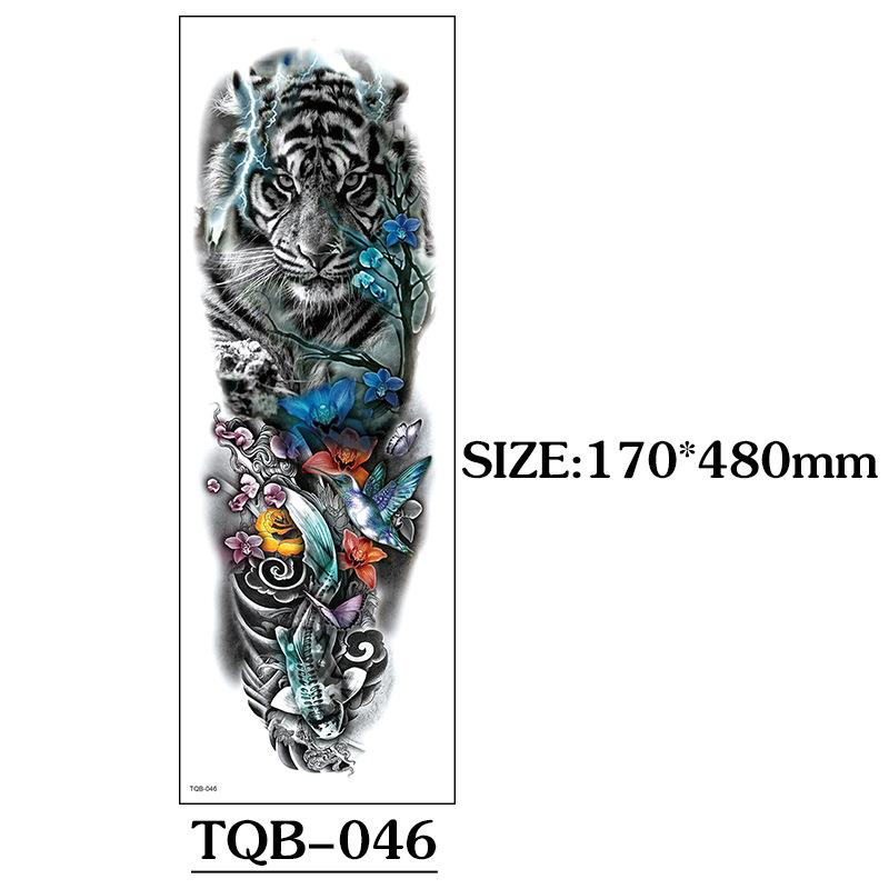 Full Arm Tattoo Sticker Full Arm, Big Picture Lion Tiger Wolf Animal Big Flower Arm Tattoo Sticker