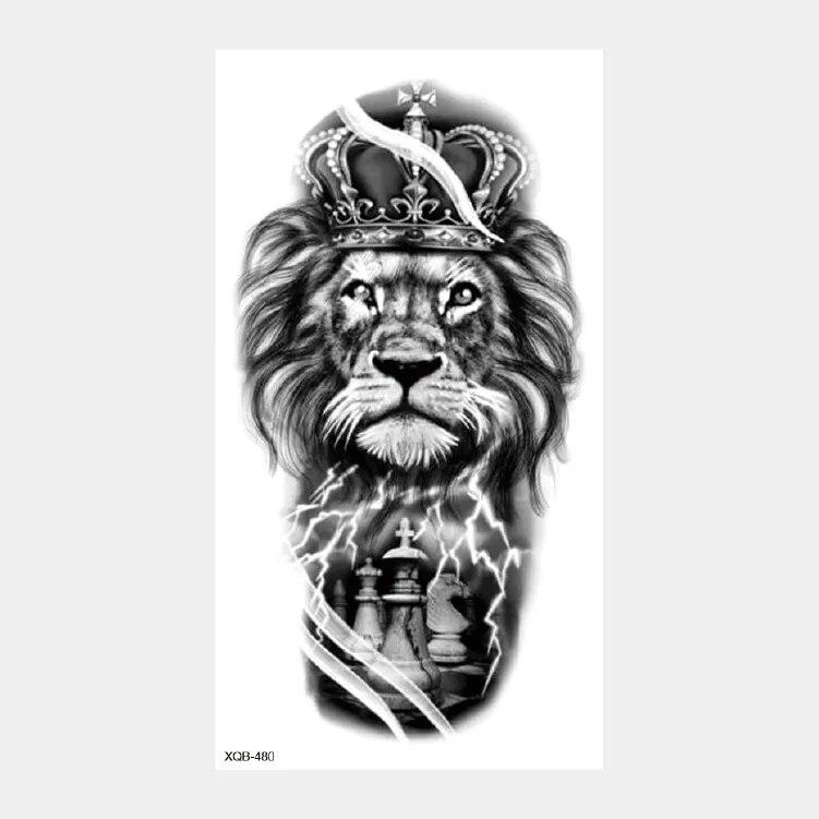 Upper Arm Sleeve Crown Lion Tiger Wolf Head Waterproof Temporary Stickers Body Art Fake Tattoo For Women Men