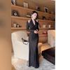 Hepburn Style Sparkle V-Neck Halter Dress - Women's Autumn/Winter Slimming Long Skirt
