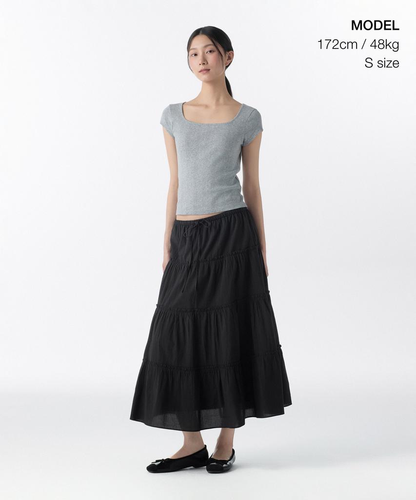 Musinsa Standard Woman Women'S Cotton Tiered Long Skirt [Black]