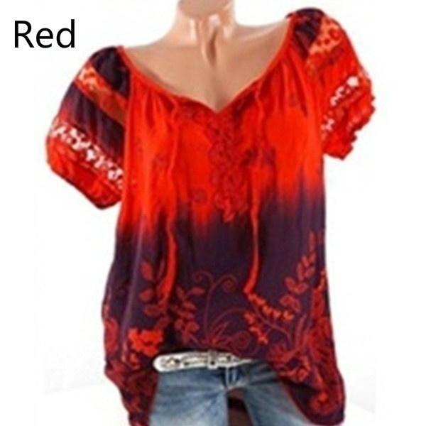 New Women Summer Casual Floral Printed Tops Short Sleeve Shirts Blouses  Summer Fashion Casual Top Blouse Plus Size XS-5XL