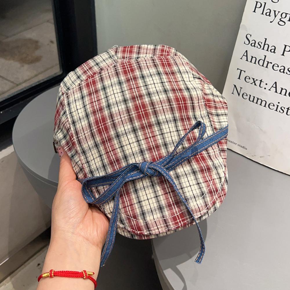 

Street Style Bowknot Plaid Hats Artist Flat Visor Hat Vintage Bow Newsboy Caps Girls Style 1