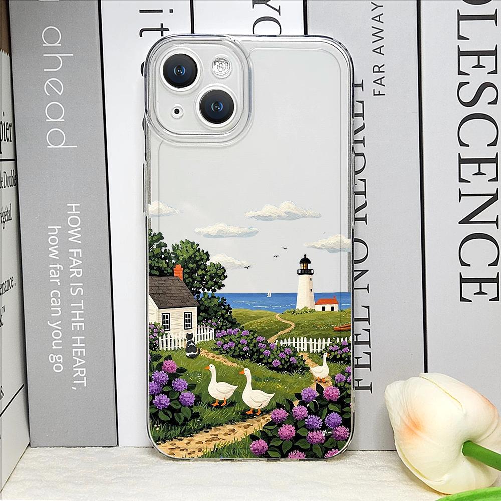 Painting House Mountain Landscape Phone Case for IPhone 17 16 15 14 11 12 13 Pro Max 7 8 Plus 12 13 Mini X XS Max XR Soft Cover