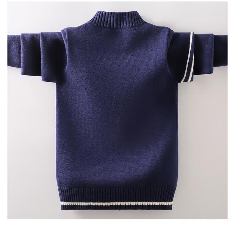 Boys' & Girls' Zip-Up Baseball Jacket, Fleece-Lined Knitted Cardigan for Kids, Spring/Autumn Style