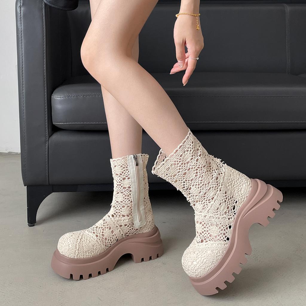 White small man heightened thick-soled Martin boots women's 2025 new summer versatile retro soft-soled hollow short boots