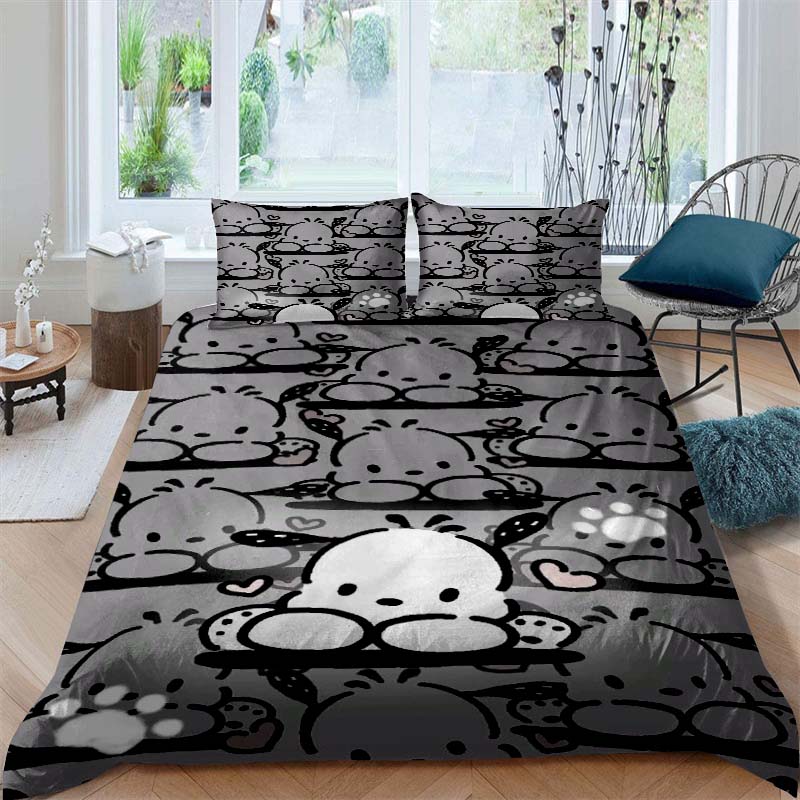 The new cartoon Pochacco dog themed three piece bedding set for 2026, including duvet covers and pillowcases, is the perfect cho