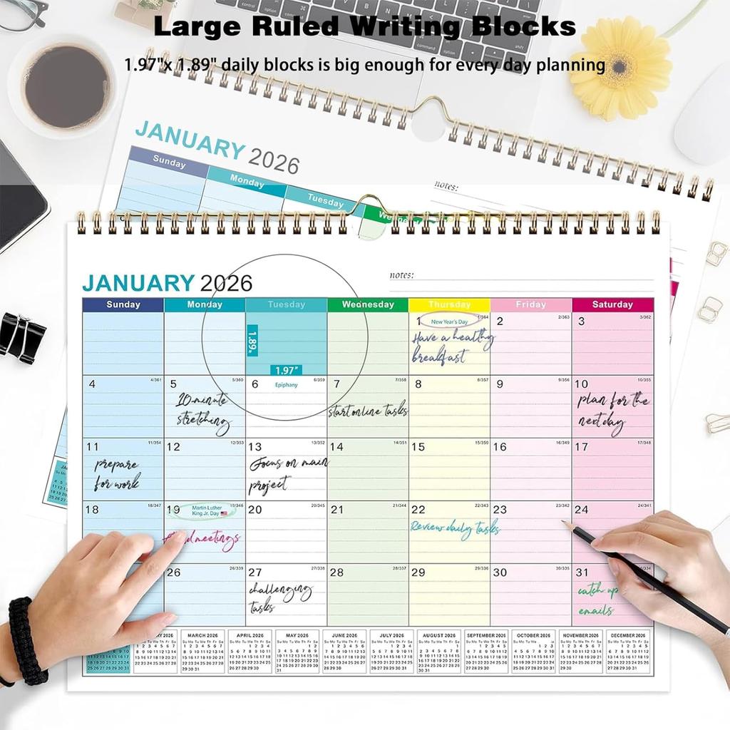 2026 Wall Calendar - 18 Monthly Calendar 2026-2027, Jan 2026 - Jun 2027, 15" x 11.5", Hanging Wall Calendar 2026 with Thick Paper, Lined Block,