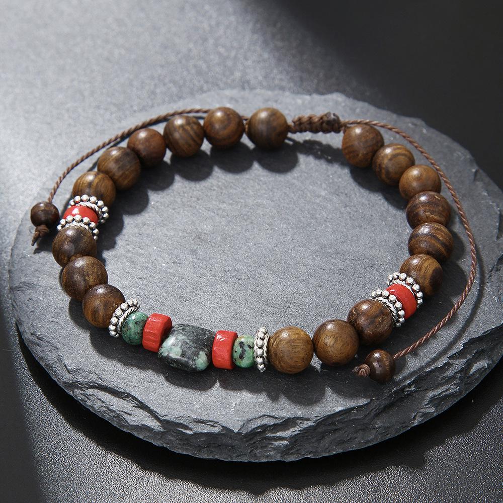Trendy Turquoise Beaded Men's Bracelet with Black Onyx and Alloy