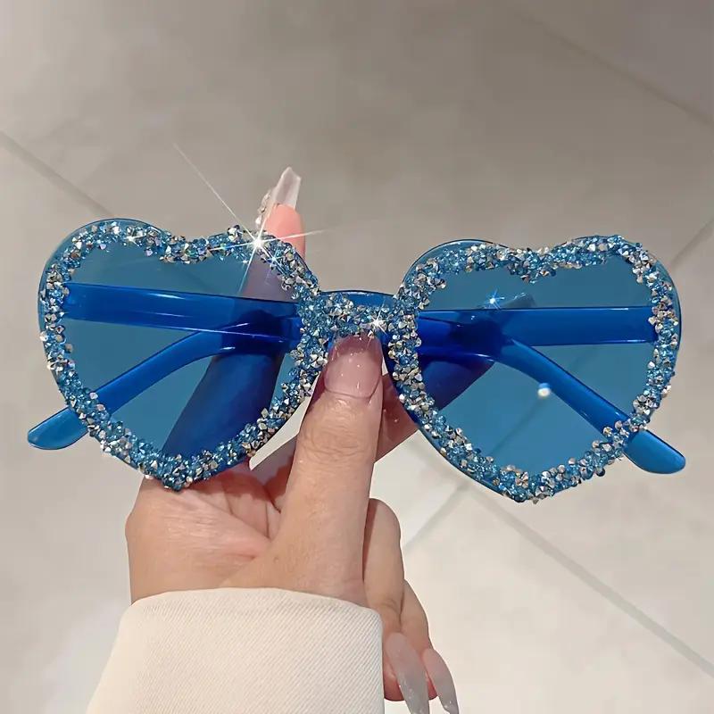 Heart Shaped Frameless Rhinestone Glasses Fashionable Red for Women Masquerade Party Festival Accessories