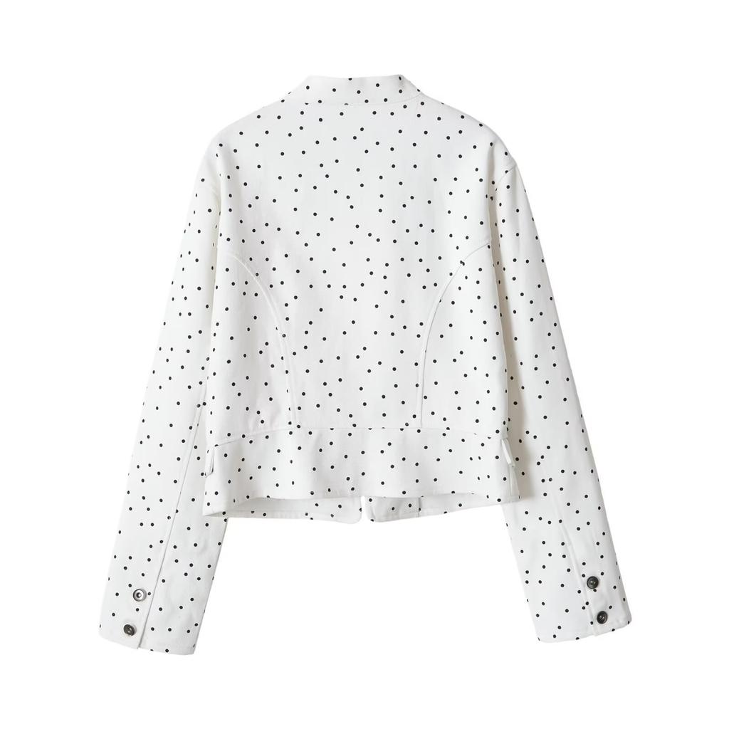 2026 Summer New European and American Cross-border Women's Street Fashion Long Sleeve Crew Neck Polka Dot Waist Waist Jacket w08 0520