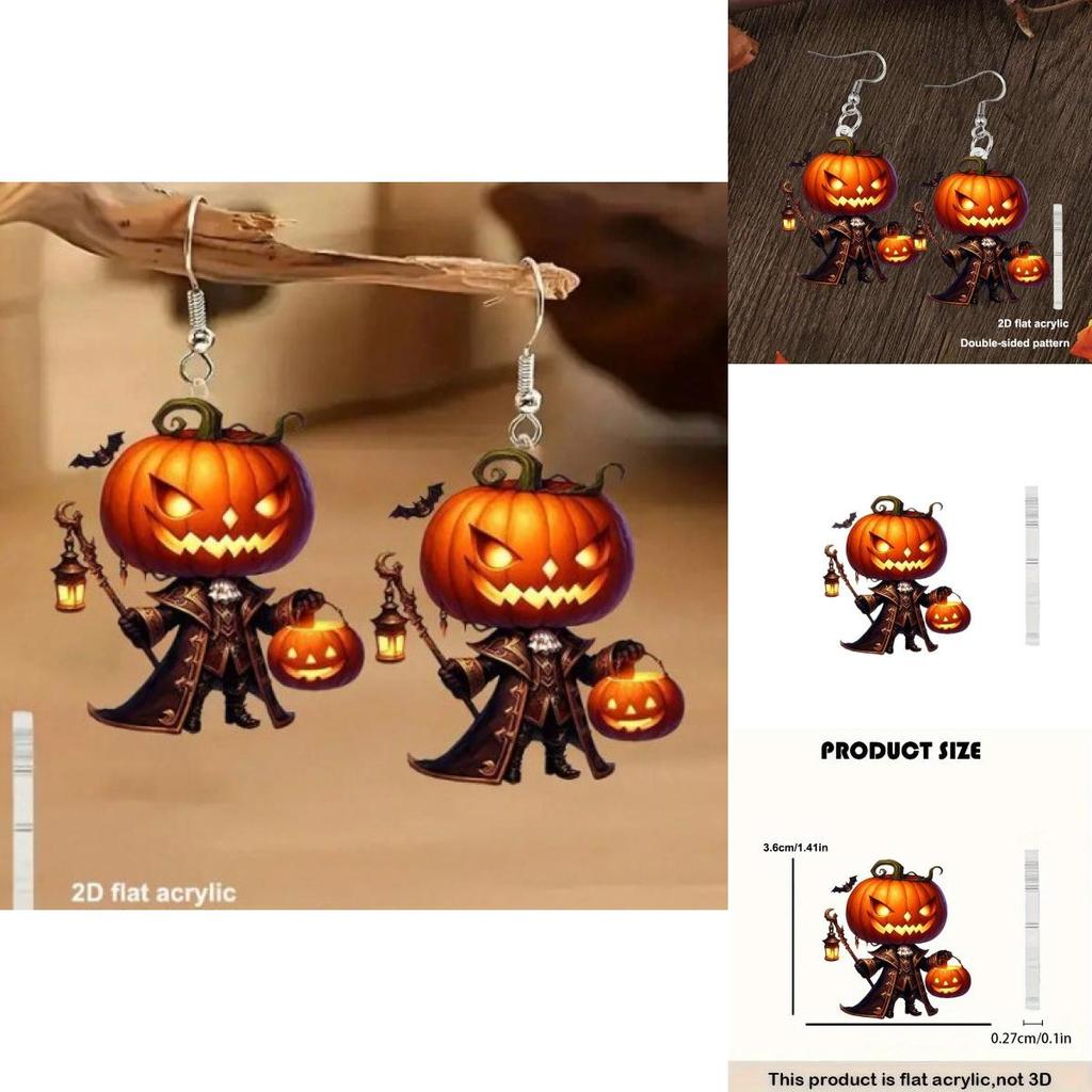 Halloween Themed Cartoon Pumpkin Pattern Women Acrylic Earrings For Casual Fashion Adults