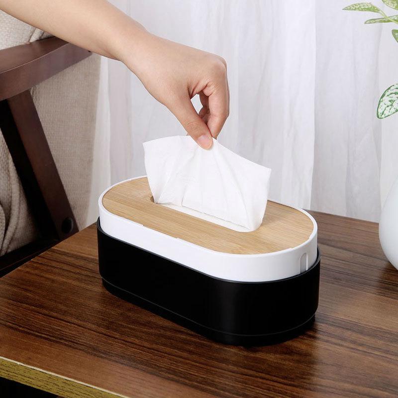 Creative Wooden Lid Tissue Box - Liftable Bamboo Design for Living Room or Coffee Table