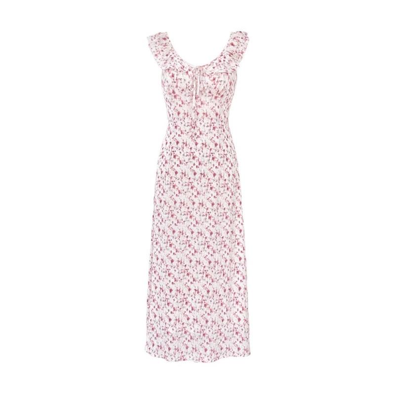Sweet little fly sleeve suspender floral dress children's summer new seaside vacation temperament long dress