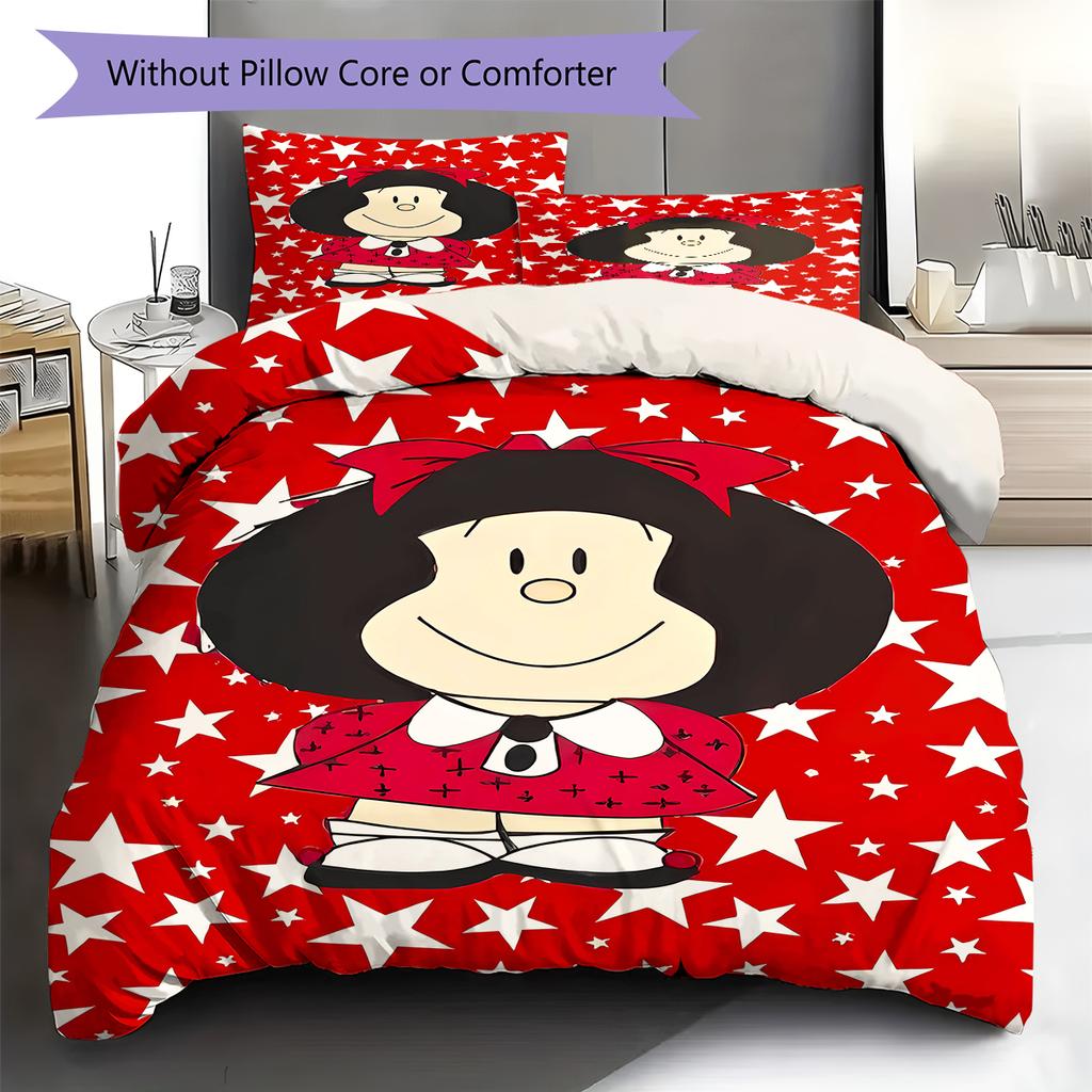 Pościel z wzorem Mafaldy, Zestaw kołdry Poszewka na kołdrę Poszewka na poduszkę Domowy prezent urodzinowy (1 * poszwa na kołdrę + 2 * poszewki na poduszki, bez rdzenia)