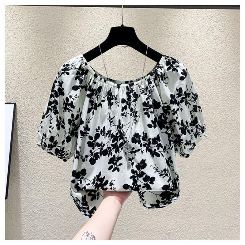 

Фрагментированная шифоновая рубашка, сексуальный топ с открытыми плечами и открытым воротником, женская летняя темпераментная одежда с короткими рукавами и открытыми плечами 2XL чёрный