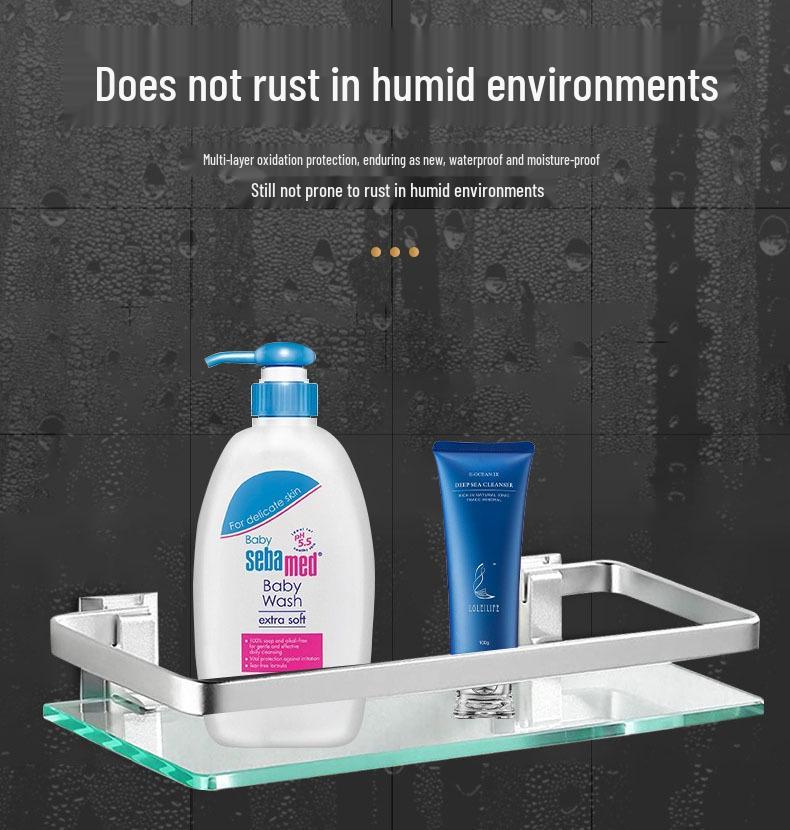 Space Aluminum Glass Shelf - Multi-size, Single or Double Layer Rectangular Bathroom Storage Shelf.