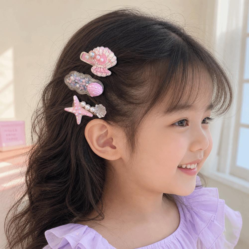 5pcs/Set Ocean Theme Shell Hair Clips Side Clip Style Headwear Princess Bangs Hairpins  For Girls