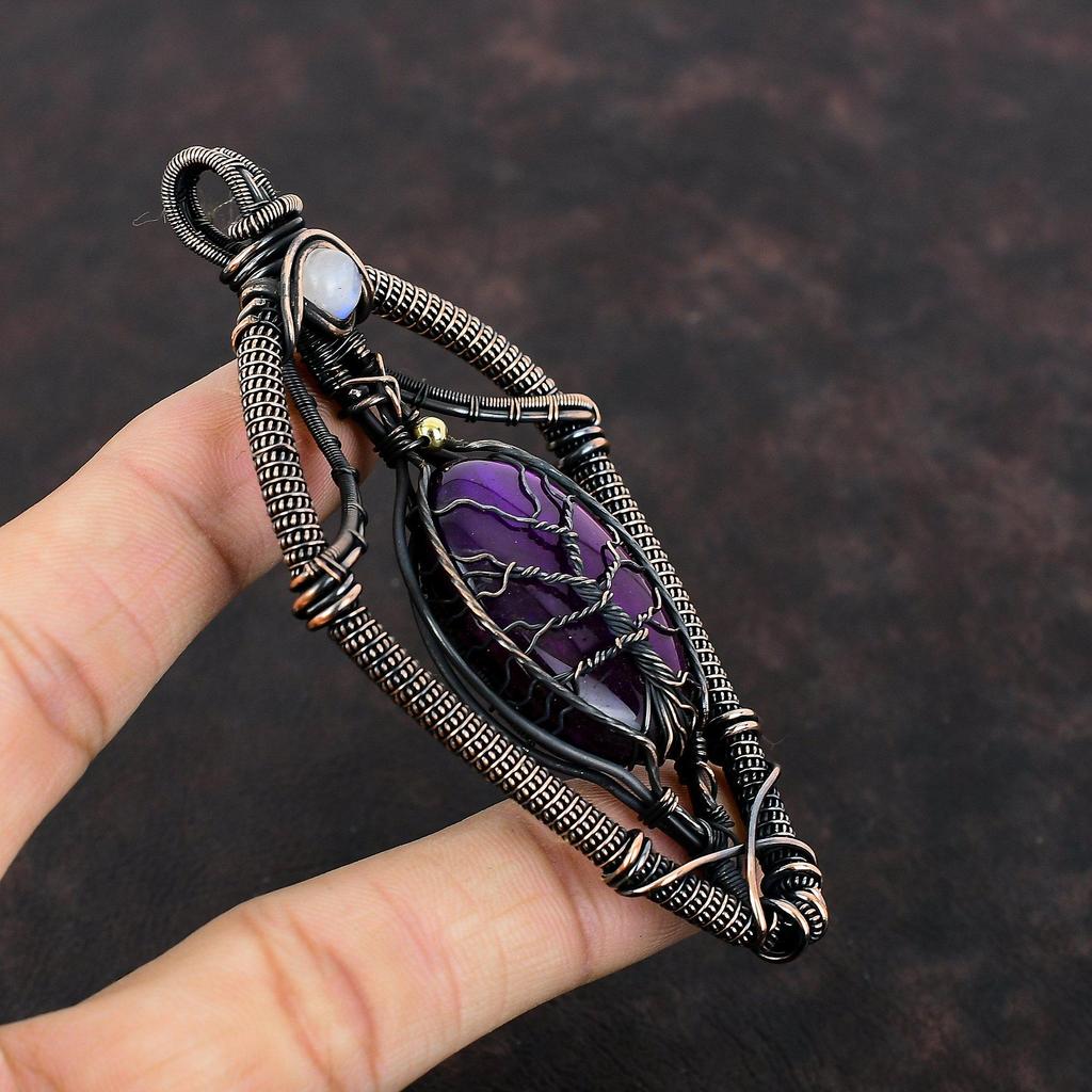 Tree Of Life Purple Fire Labradorite Pendant Copper Wire Wrapped Pendant Handmade Jewelry Rainbow Moonstone Gemstone Pendant Gift For Friend