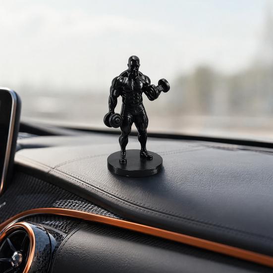 3D Printed Weightlifter Ornament, Black Statue Muscular Man Figurine, with Dumbbells Gym Tabletop Sculpture Gift for People Love Fitness