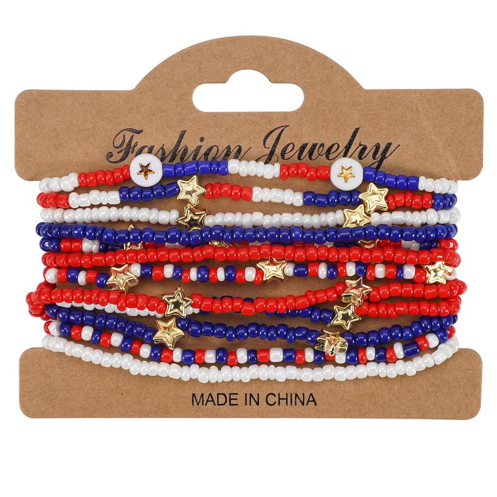 2025 New American Independence Day Bracelet Red White Blue Flag Soft Ceramic Beaded Patriotic