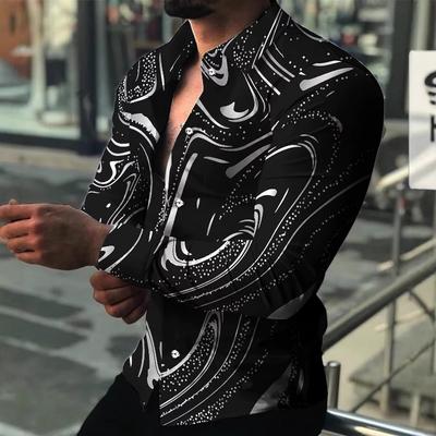 Herren Hemd mit Aufdruck, Langarm, Umlegekragen, Slim Fit, Freizeit, Knöpfe