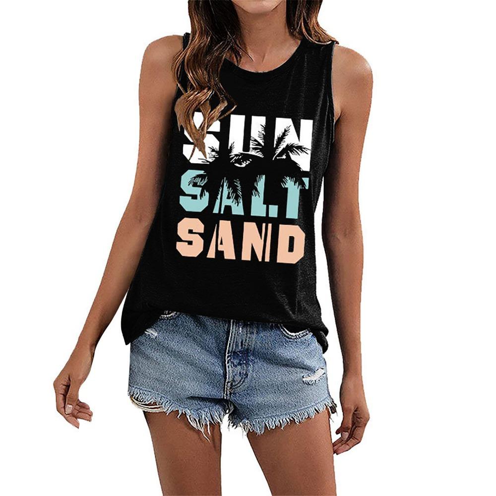 Summer women's loose and personalized dream catcher mesh printed sleeveless vest top T-shirt comfortable sleeveless sweater