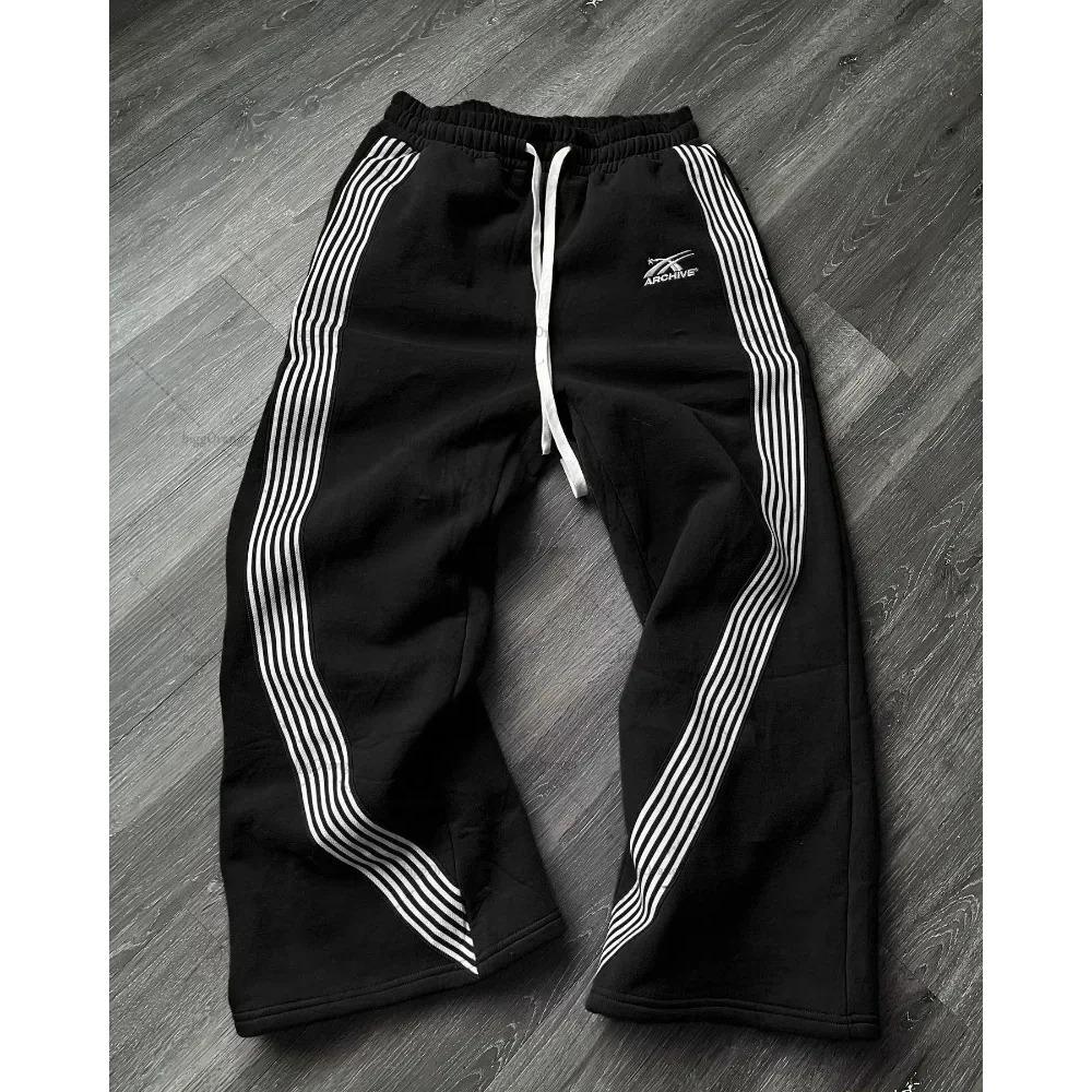 Kuake Duan Amerikaanse Letter Patch Retro Dubbellaags Ontwerp Y2K Broek Baggy Joggingbroek Heren Hip Hop Gothic Elastische Taille Jogging Casual Broek XL