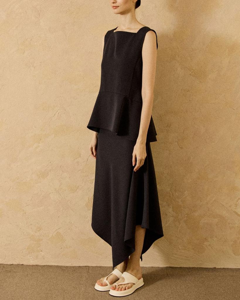 Wave Seoul Diagonal Asymmetrical Midi Skirt Charcoal