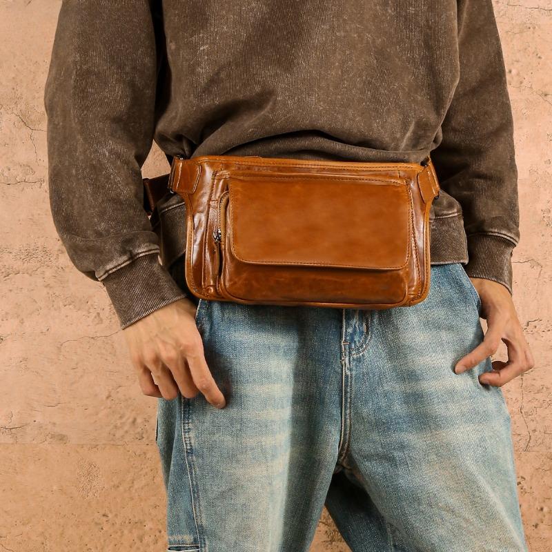 Genuine Leather Vintage Crossbody Bag Men's Bag Casual Commuting Chest Bag Shoulder Bag