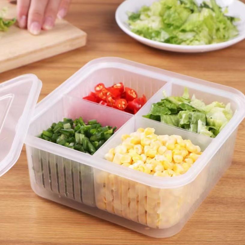 Kitchen Multi-Grid Fresh-Keeping Box for Onions, Ginger, Garlic, and Scallions - Round Food Preparation & Storage with Drain.