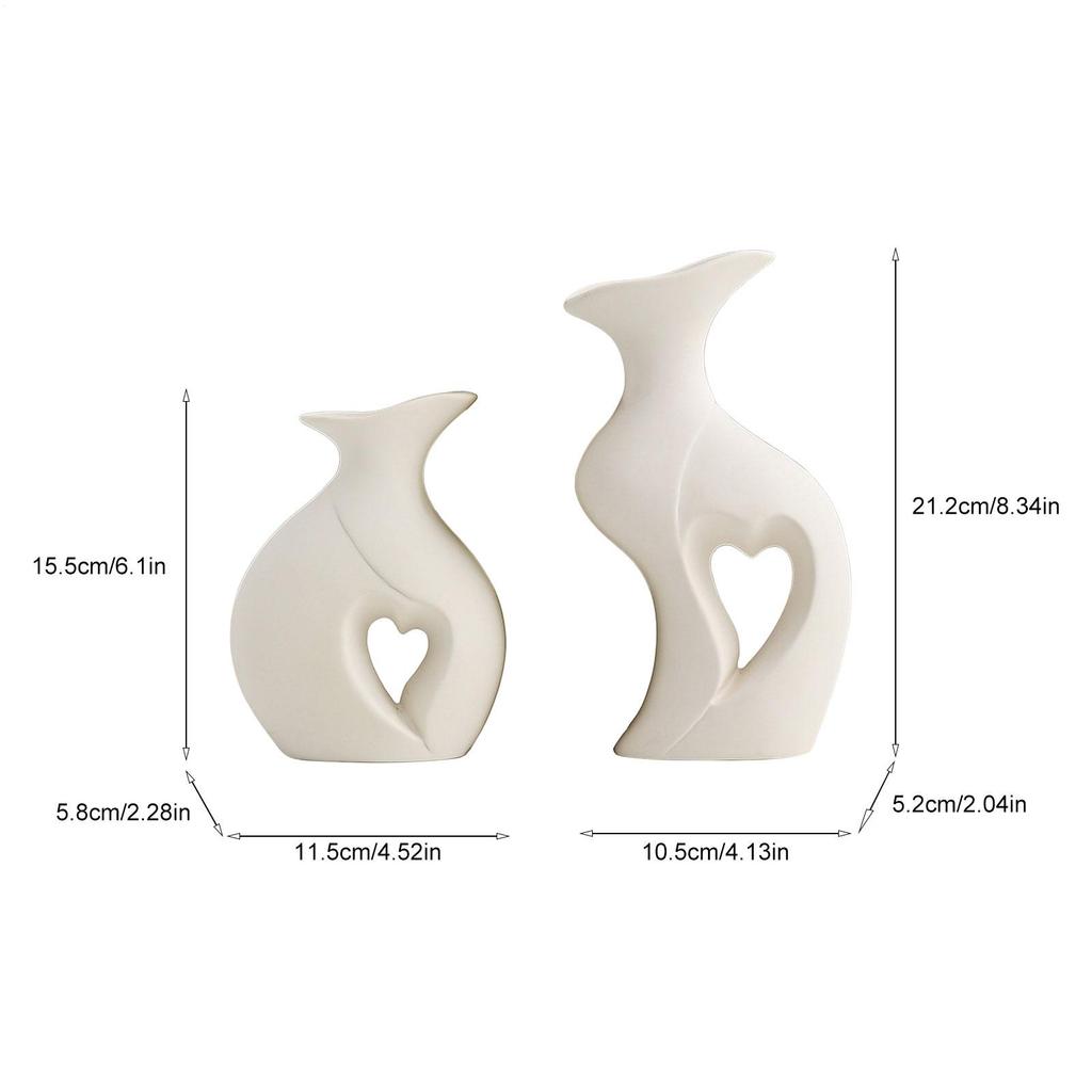 2 Pieces Heart Shaped Ceramic Vase Modern Vases Weddings Decorative Vase Home Decor For Bedroom Living Dining Room