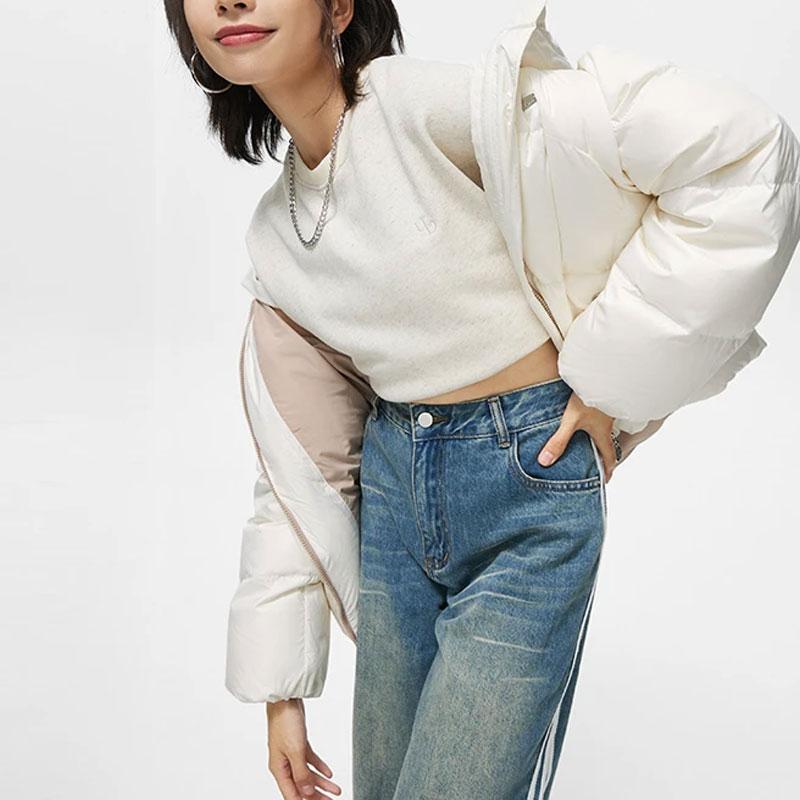 Li Ning Sports Lifestyle Series Solid Color Short Hooded Down Jacket Women Outerwear Off-White AYMT110-1