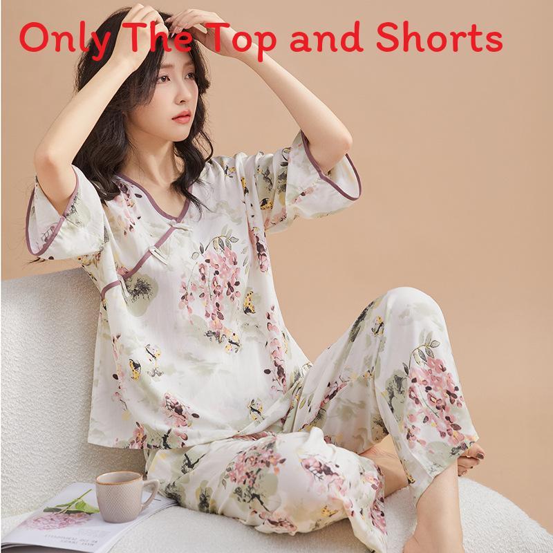 New Oriental Style Womens Pajama Twopiece With Breathable Cotton Satin For Home Use
